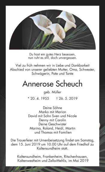 Traueranzeige von Annerose Scheuch von Südthüringer Presse