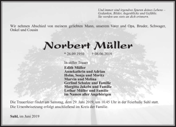 Traueranzeige von Norbert Müller von Südthüringer Presse