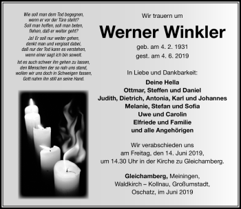 Traueranzeige von Werner Winkler von Südthüringer Presse