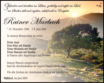 Traueranzeige von Rainer Marbach von Südthüringer Presse
