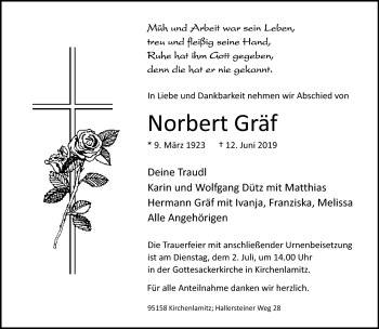 Traueranzeige von Norbert Gräf von Frankenpost