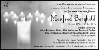 Traueranzeige von Manfred Berghold von Südthüringer Presse
