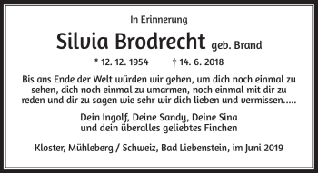 Traueranzeige von Silvia Brodrecht von Südthüringer Presse