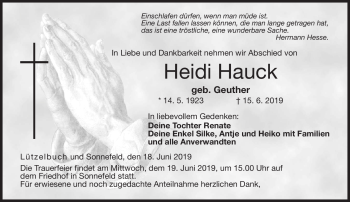 Traueranzeige von Heidi Hauck von Neue Presse Coburg