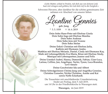 Traueranzeige von Leontine Gennies von Südthüringer Presse