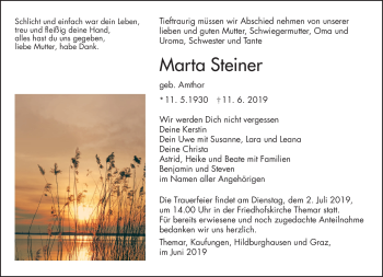 Traueranzeige von Martha Steiner von Südthüringer Presse