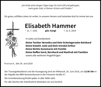 Traueranzeige von Elisabeth Hammer von Neue Presse Coburg