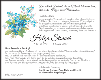 Traueranzeige von Helga Strauch von Südthüringer Presse