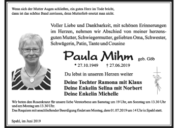 Traueranzeige von Paula Mihm von Südthüringer Presse