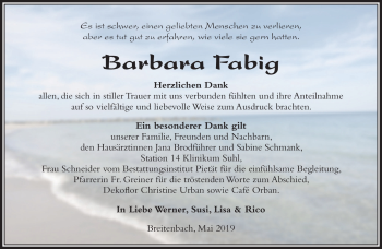 Traueranzeige von Barbara Fabig von Südthüringer Presse