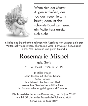 Traueranzeige von Rosemarie Mispel von Südthüringer Presse