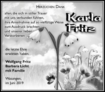 Traueranzeige von Karla Fritz von Südthüringer Presse