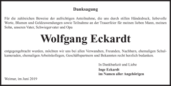 Traueranzeige von Wolfgang Eckardt von Südthüringer Presse