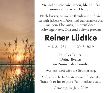 Traueranzeige von Reiner Lüdtke von Südthüringer Presse
