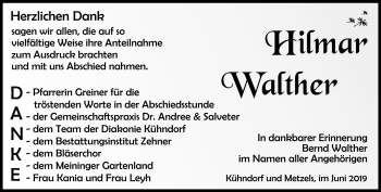 Traueranzeige von HIlmar Walther von Südthüringer Presse