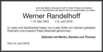 Traueranzeige von Werner Randelhoff von Frankenpost