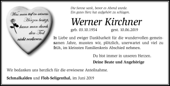Traueranzeige von Werner Kirchner von Südthüringer Presse