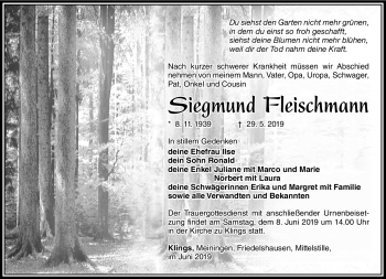 Traueranzeige von Siegmund Fleischmann von Südthüringer Presse
