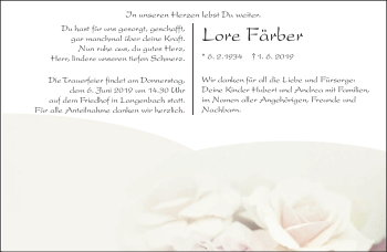 Traueranzeige von Lore Färber von Frankenpost