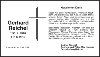 Traueranzeige von Gerhard Reichel von Neue Presse Coburg