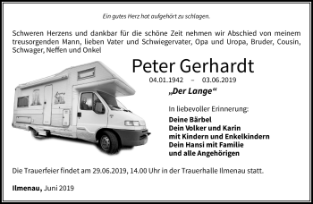 Traueranzeige von Peter Gerhardt von Südthüringer Presse