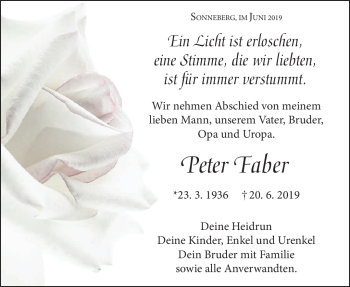 Traueranzeige von Peter Farber von Südthüringer Presse