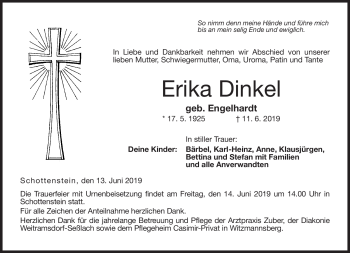 Traueranzeige von Erika Dinkel von Neue Presse Coburg
