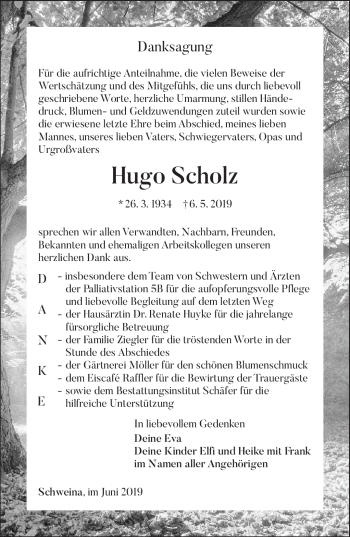 Traueranzeige von Hugo Scholz von Südthüringer Presse