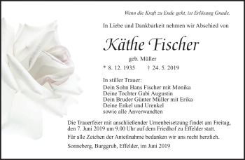 Traueranzeige von Käthe Fischer von Südthüringer Presse
