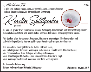 Traueranzeige von Kerstein Splittgerber von Südthüringer Presse