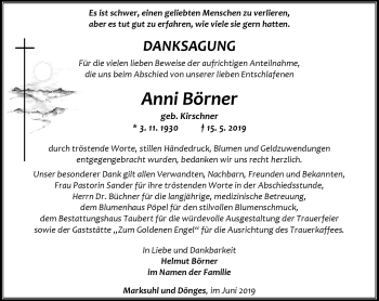 Traueranzeige von Anni Börner von Südthüringer Presse