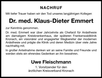 Traueranzeige von Klaus-Dieter Emmert von Neue Presse Coburg