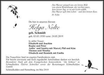 Traueranzeige von Helga Nolte von Südthüringer Presse
