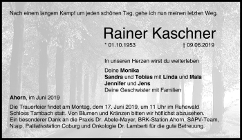 Traueranzeige von Rainer Kaschner von Neue Presse Coburg