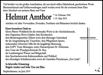 Traueranzeige von Helmut Amthor von Südthüringer Presse