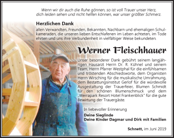 Traueranzeige von Werner Fleischhauser von Südthüringer Presse
