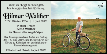 Traueranzeige von Hilmar Walter von Südthüringer Presse