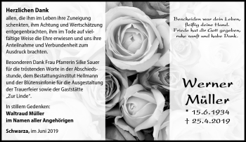 Traueranzeige von Werner Müller von Südthüringer Presse