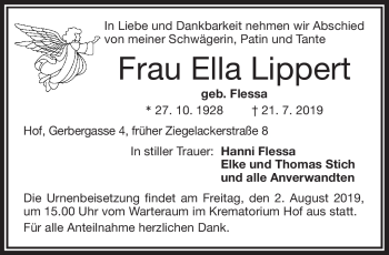 Traueranzeige von Ella Lippert von Frankenpost