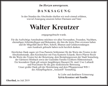 Traueranzeige von Walter Kreutzer von Südthüringer Presse