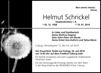 Traueranzeige von Helmut Schrickel von Neue Presse Coburg