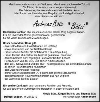 Traueranzeige von Andreas Bätz von Neue Presse Coburg