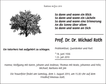Traueranzeige von Michael Roth von Südthüringer Presse