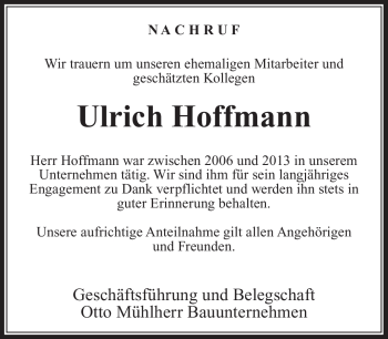Traueranzeige von Ulrich Hoffmann von Neue Presse Coburg