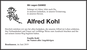 Traueranzeige von Alfred Kohl von Südthüringer Presse