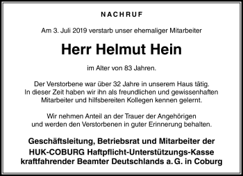 Traueranzeige von Helmut Hein von Neue Presse Coburg