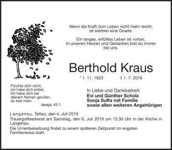 Traueranzeige von Berthold Kraus von Neue Presse Coburg