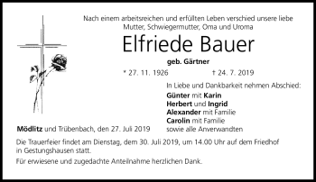 Traueranzeige von Elfriede Bauer von Neue Presse Coburg