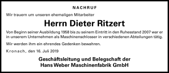 Traueranzeige von Dieter Ritzert von Neue Presse Coburg