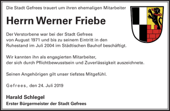 Traueranzeige von Werner Friebe von Frankenpost